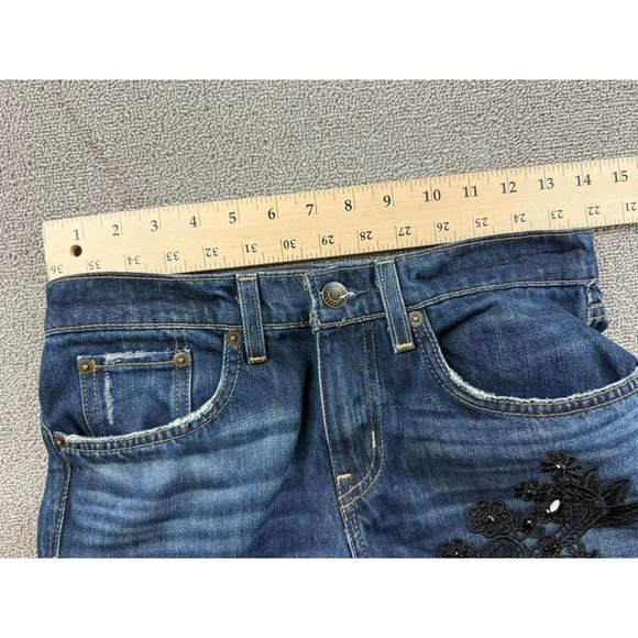 Lauren Ralph Lauren Jeans Women 00 Relaxed Taper Patchwork Blue Plaid Lace Denim